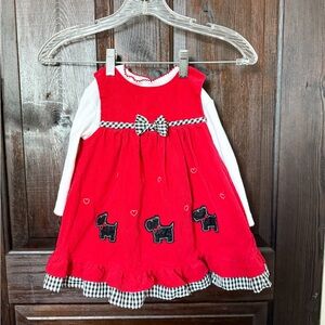 Vintage Rare Editions Red Dress with Dog Appliqué